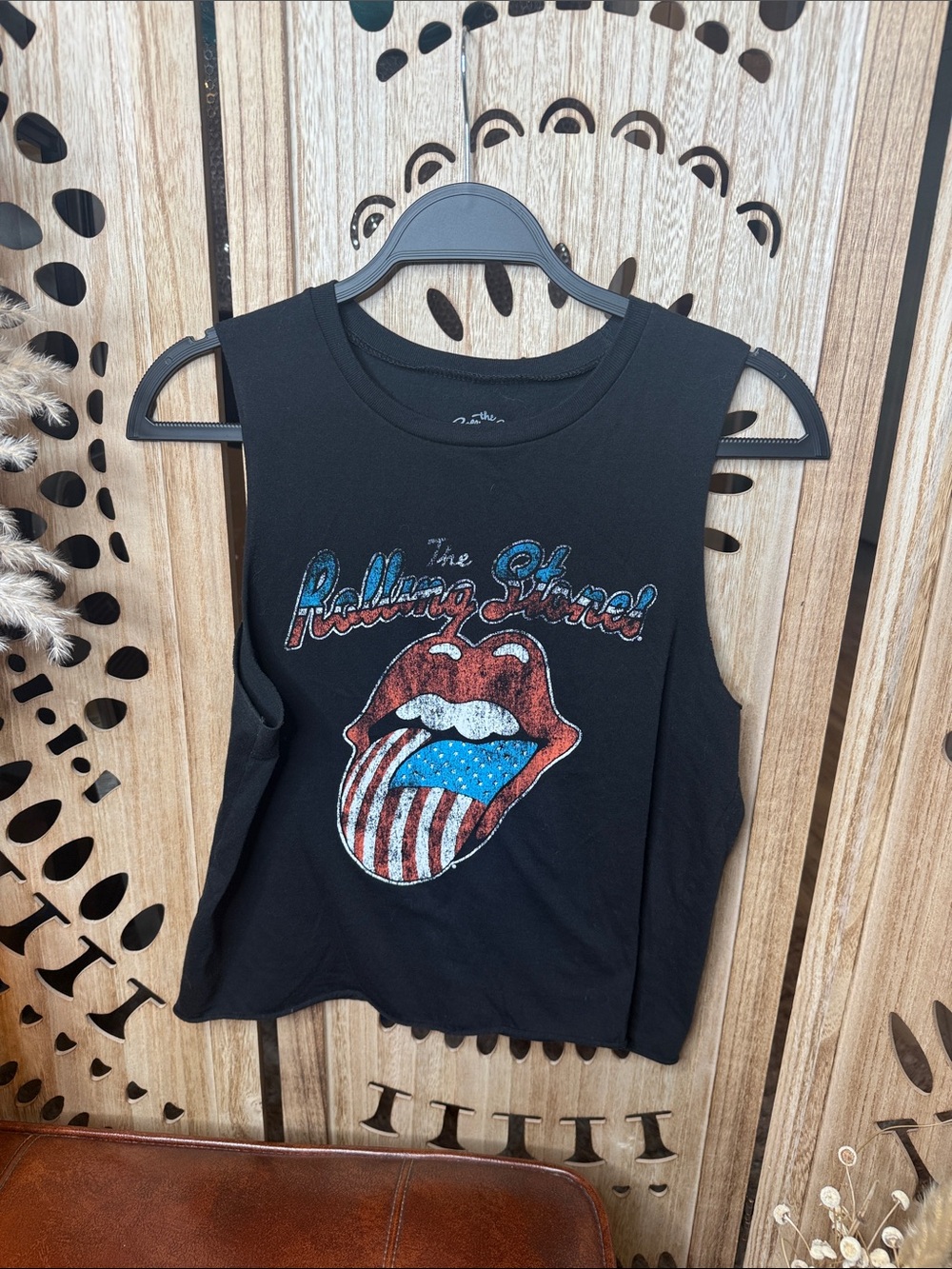 the Rolling Stones Black Kids Tank with Patriotic Tongue Graphic